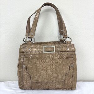 Liz Claiborne Satchel Shoulder Bag Tan Faux Crocodile Embossed Leather Purse Y2K